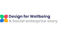 Logo for 'Design for Wellbeing: A Social Enterprise Story' featuring colourful abstract shapes and text.